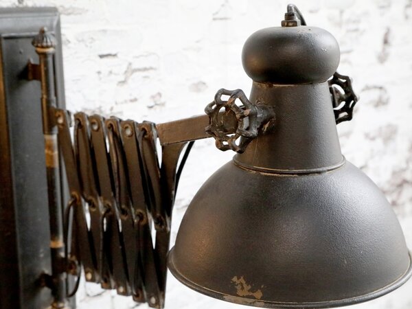 Čierna antik nástenná lampa s patinou Factory Lamp - Ø21*45-105 cm/ E14/ 60W - Chic Antique