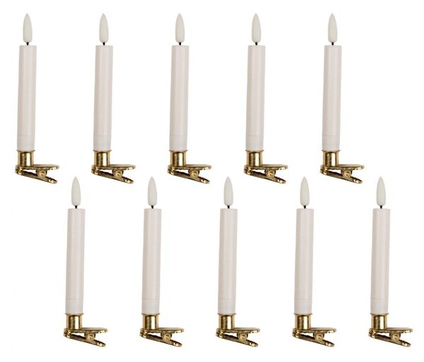 Set 10ks bielych úzkych sviečok s klipom Led Candle - Ø 2*14 cm / 10*AAA - Clayre & Eef
