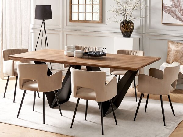 Jedálenský stôl tmavé drevo čierna MDF kov 200 x 100 cm obdĺžnikový tvar pre 6 osôb moderný industriálny štýl kuchyňa jedáleň