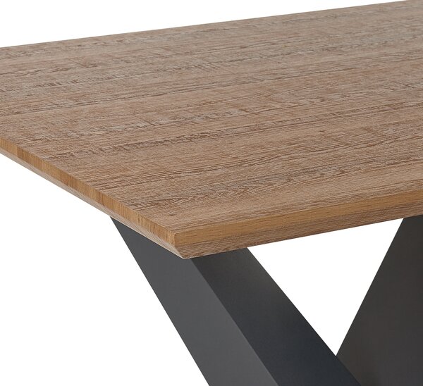 Jedálenský stôl tmavé drevo čierna MDF kov 200 x 100 cm obdĺžnikový tvar pre 6 osôb moderný industriálny štýl kuchyňa jedáleň