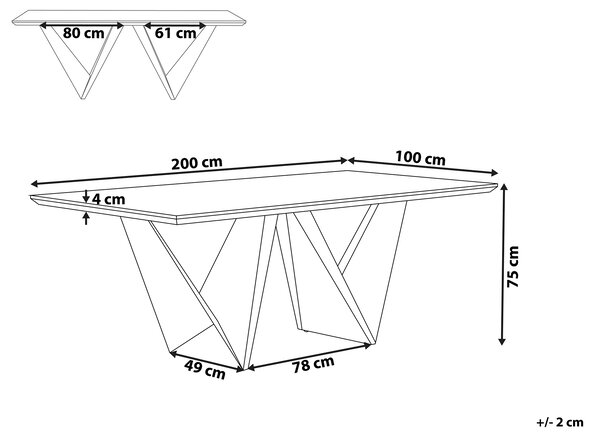 Jedálenský stôl tmavé drevo čierna MDF kov 200 x 100 cm obdĺžnikový tvar pre 6 osôb moderný industriálny štýl kuchyňa jedáleň