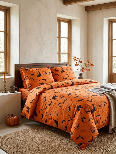 Sinsay - Súprava posteľnej bielizne s halloweenskym motívom - oranžová