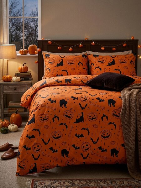 Sinsay - Súprava posteľnej bielizne s halloweenskym motívom - oranžová