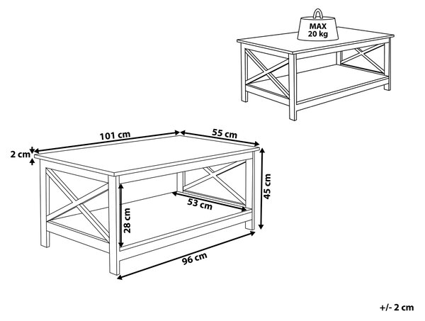 Konferenčný stolík biely MDF 100 x 55 cm obdĺžnikový s policou moderný škandinávsky štýl