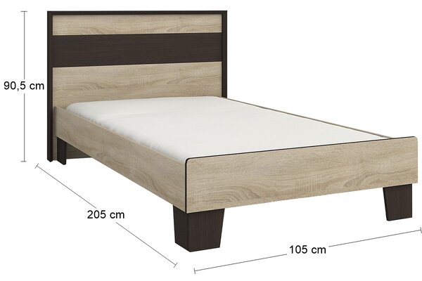 Jednolôžková posteľ s roštom Seina 900 - dub sonoma / wenge magic