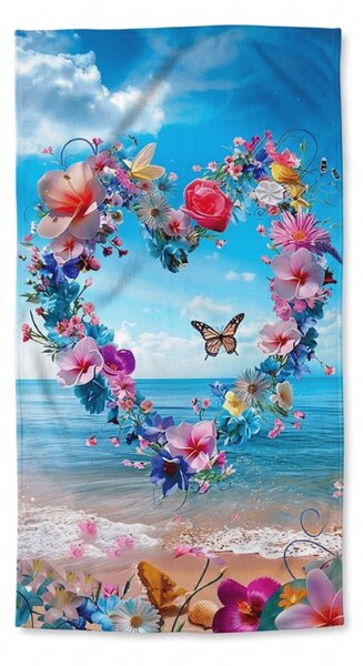 Rýchloschnúca plážová osuška FLOWER LOVE farebná 70 x 140 cm, 100% mikrovlákno