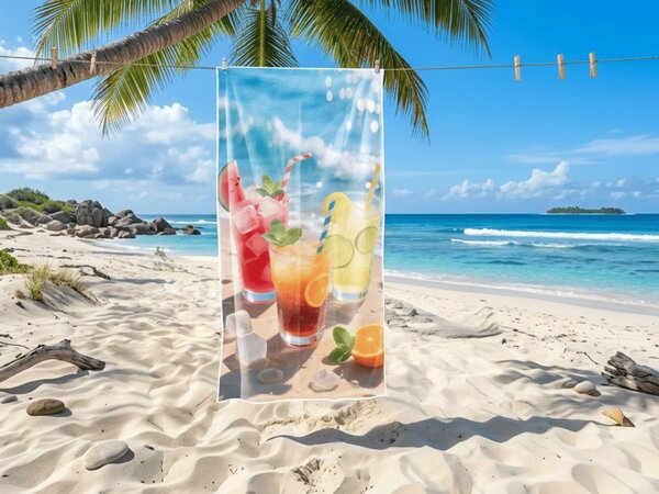 Rýchloschnúca XL plážová osuška COLD DRINKS farebná 100 x 180 cm, 100% mikrovlákno