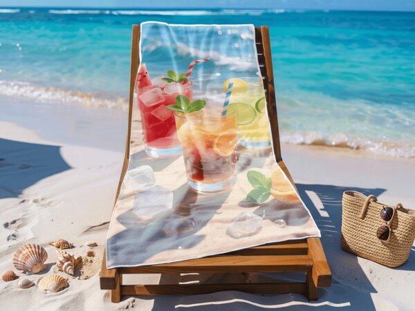 Rýchloschnúca XL plážová osuška COLD DRINKS farebná 100 x 180 cm, 100% mikrovlákno