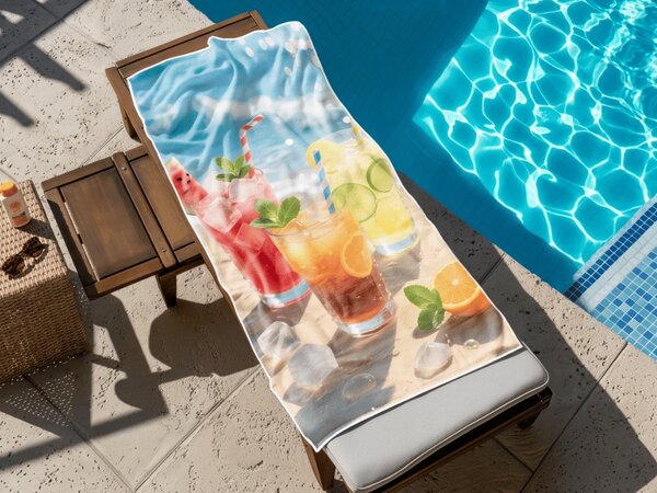 Rýchloschnúca XL plážová osuška COLD DRINKS farebná 100 x 180 cm, 100% mikrovlákno