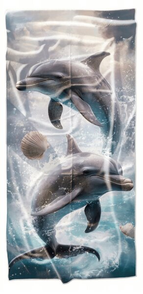Rýchloschnúca plážová osuška DOLPHINS modrá 70 x 140 cm, 100% mikrovlákno