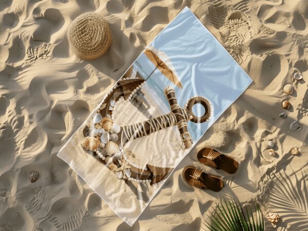 Rýchloschnúca plážová osuška ANTIC ANCHOR farebná 70 x 140 cm, 100% mikrovlákno