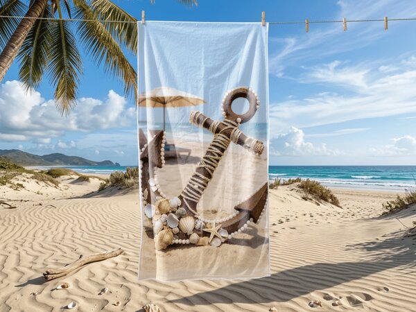 Rýchloschnúca plážová osuška ANTIC ANCHOR farebná 70 x 140 cm, 100% mikrovlákno