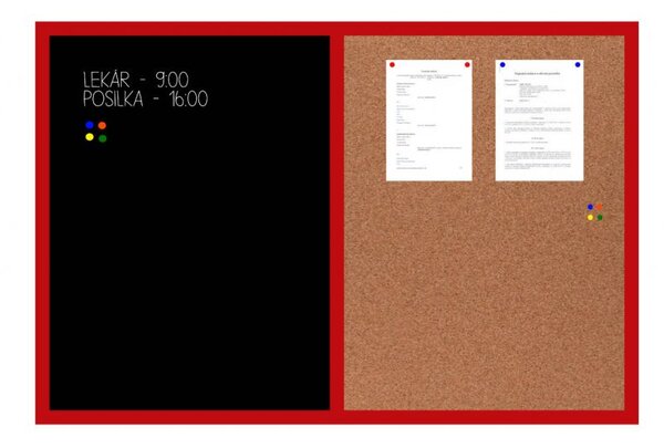 Toptabule.sk KMTDRCRCT Kombinovaná tabuľa čierna v červenom drevenom ráme 60x40cm