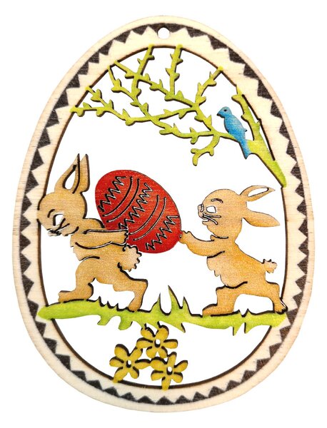 AMADEA Drevená dekorácia vajíčko zajačikovia s vajíčkom, veľkosť 9 cm, český výrobok