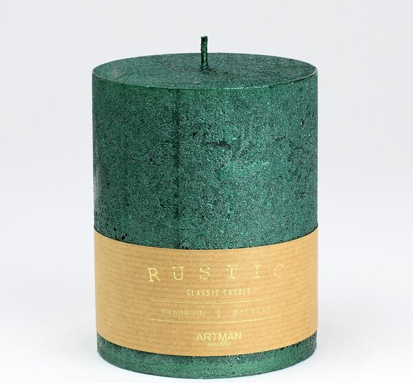 Sviečka rustic metalic zelená 9x15cm