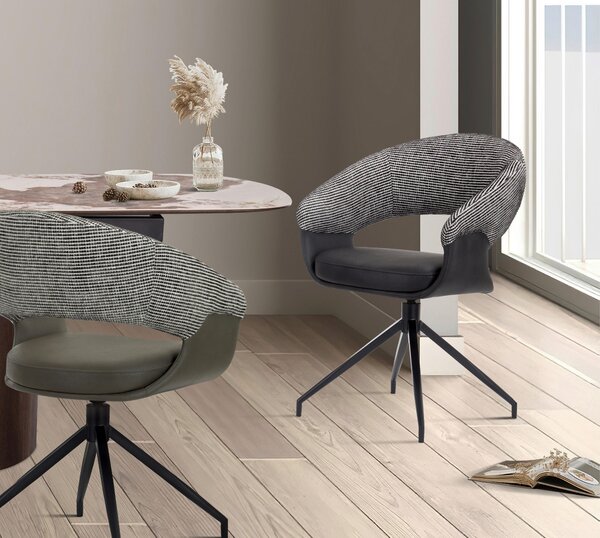 STOLIČKA S PODRÚČKAMI, železo, tkaná textília, mikrovlákno, čierna, biela Novel - Stoličky, Online Only