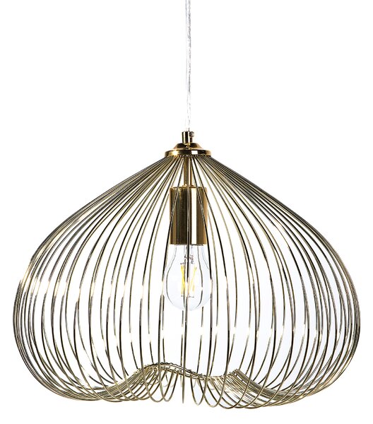 Závesná stropná lampa so žiarovkou zlaté drôtené tienidlo v tvare klietky industriálny dizajn