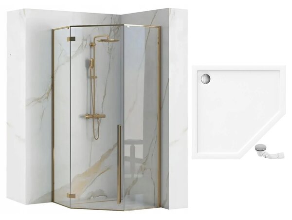 Rea Diamond Gold, päťuholníkový sprchový kút 90 x 90 cm, 6mm číre sklo, zlatá lesklá, REA-K4904