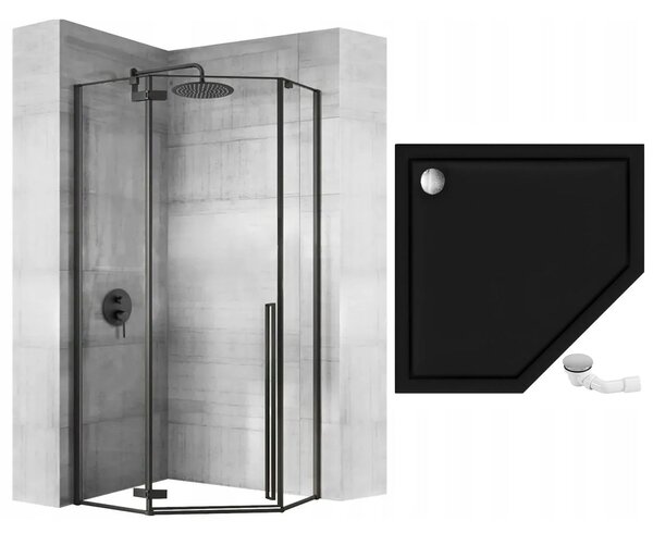 Rea Diamond, sprchovací kút 90x90x200 cm + čierna sprchová vanička, KPL-15622