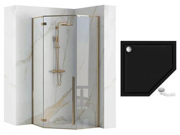 Rea Diamond Gold, päťuholníkový sprchový kút 90 x 90 cm, 6mm číre sklo, zlatá lesklá, REA-K4904
