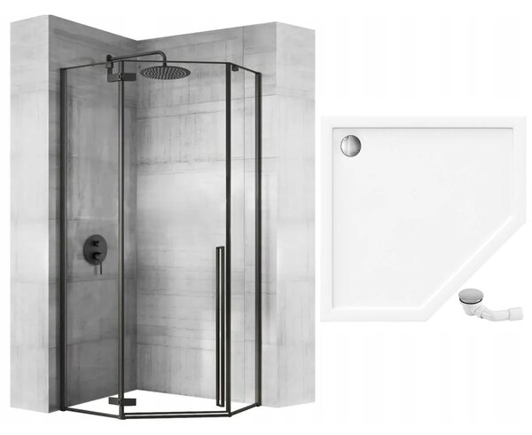Rea Diamond, sprchovací kút 90x90x200 cm + čierna sprchová vanička, KPL-15622