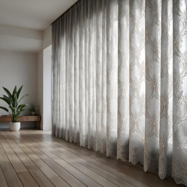 Voálová Luxusná vyšívaná záclona Versailles Beige metráž Ervi 3634-15