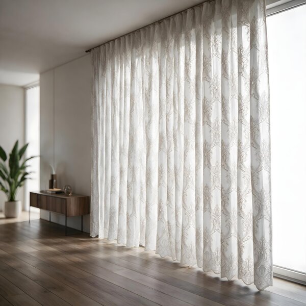 Voálová Luxusná vyšívaná záclona biela Versailles Beige metráž Ervi 3634-13