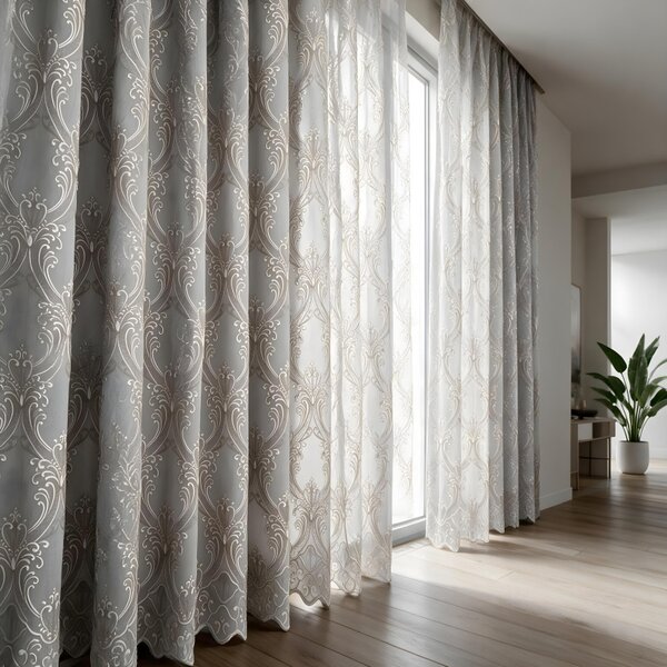 Voálová Luxusná vyšívaná záclona Versailles Beige metráž Ervi 3634-15