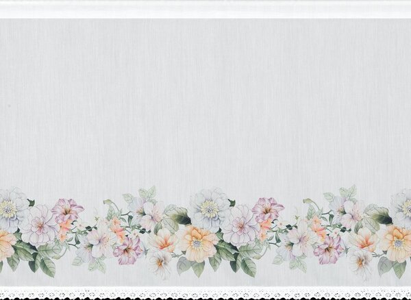 Dekorstudio Záclona FLOWERY s kvetinovou potlačou a riasiacou páskou 150 x 60 cm, biela
