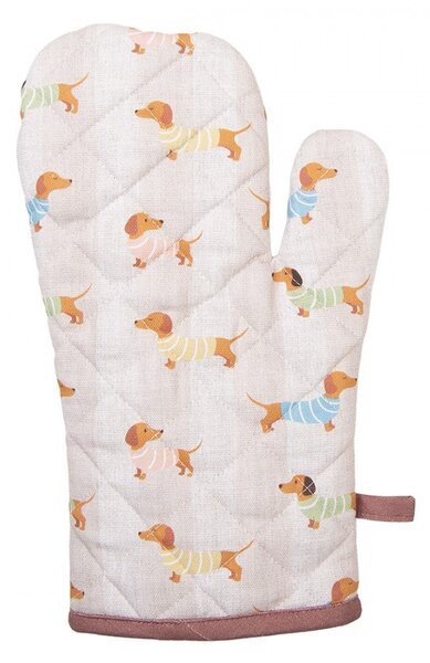 Béžová bavlnená chňapka - rukavice s jazvečíkmi Puppy Pullover - 18*30 cm - Clayre & Eef