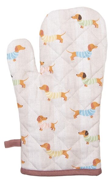 Béžová bavlnená chňapka - rukavice s jazvečíkmi Puppy Pullover - 18*30 cm - Clayre & Eef