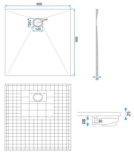 Rea Magnum Carrara, SMC sprchová vanička 90x90, biela-kamenný vzor, REA-K7005