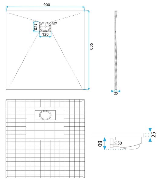 Rea Magnum Carrara, SMC sprchová vanička 90x90, čierna-kamenný vzor, REA-K7008