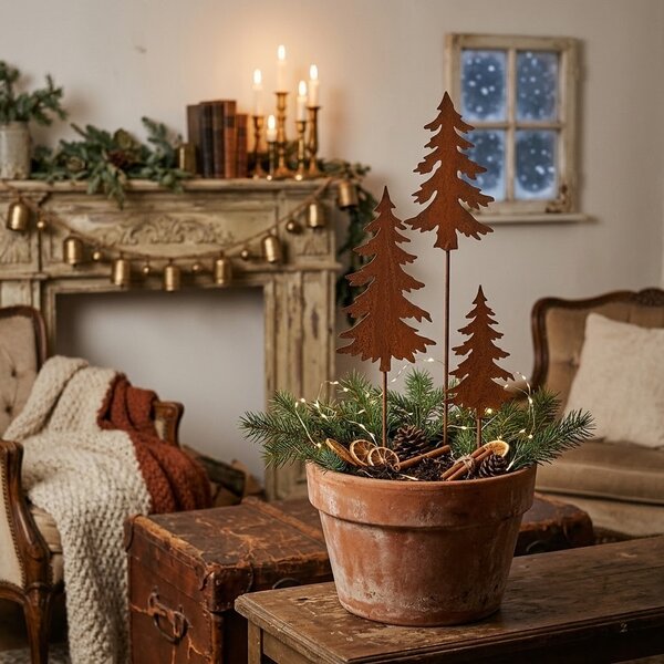 Rustikálny hrdzavý zápich stromček Christmas Tree Rust M - 11*1*50 cm - Clayre & Eef