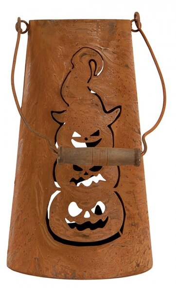 Rustikálna hrdzavá lampáš tekvica Halloween - Ø 14*23 cm - Clayre & Eef