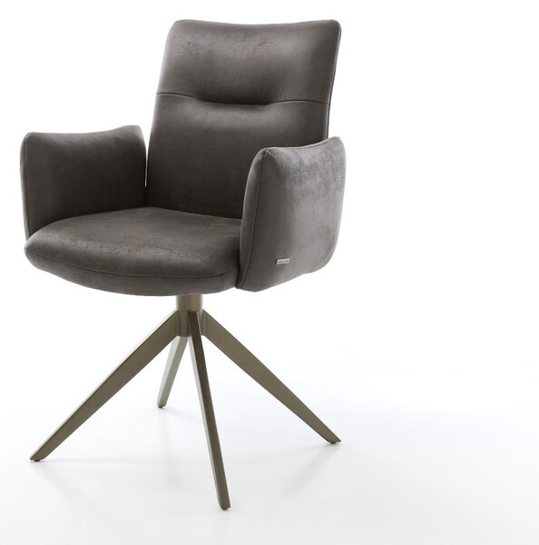 DELIFE Otočná jedálenská stolička Jova-Flex s opierkami mikrovlákno antracit vintage krížová podstava široká titanový efekt 360° otočná hojdacia funkcia vrecková pružina