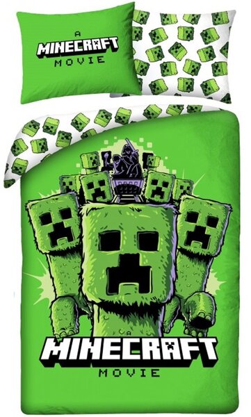 Obojstranné bavlnené posteľné obliečky Minecraft Movie - motív Creepers - 100% bavlna - 70x90 cm + 140x200 cm