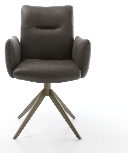 DELIFE Otočná jedálenská stolička Jova-Flex s opierkami mikrovlákno antracit vintage krížová podstava široká titanový efekt 360° otočná hojdacia funkcia vrecková pružina