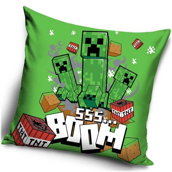 Velúrový vankúš Minecraft - motív Creeper Boom | 40x40 cm