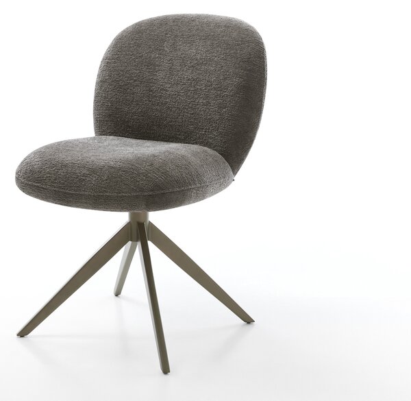 DELIFE Jedálenská stolička Nube-Flex bouclé mäkký tmavobéžová krížová podstava široká titánová farba 360° otočný hojdacia funkcia vrecková pružina