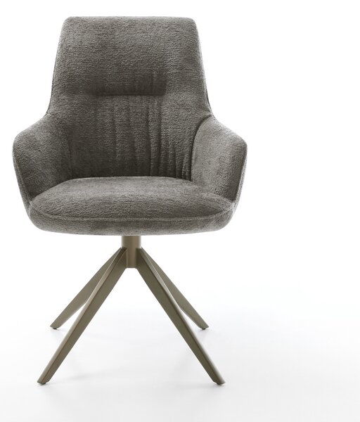 DELIFE Jedálenská stolička Zelia-Flex s opierkami bouclé mäkký tmavobéžová krížová podstava široká titánová farba 360° otočný kolískacia funkcia vrecková pružina