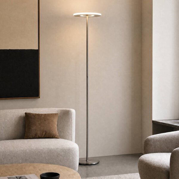 Lucande LED stojacia lampa Raymond, titánová farba, stmievateľné, Hliník / sivá / zinok, Obývacia izba / jedáleň, kov, Moderný, Zemné bodové svetlo