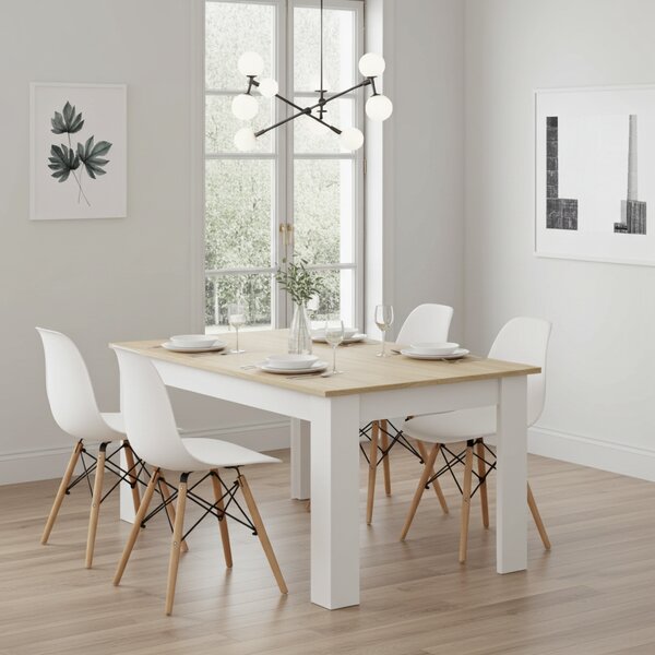 Jedálenská zostava stôl Dub sonoma 120 x 80cm biele nohy + 4 stoličky OSAKA biele / prírodné nohy