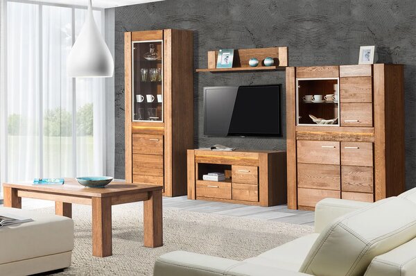 Szynaka Vitrína Velvet II 11 75 cm z masivu pravá s LED osvětlením dub Rustikal