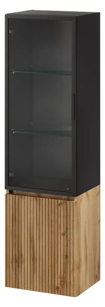Szynaka Závěsná vysoká koupelnová skříňka Loris 70 40 cm dub Wotan/černá