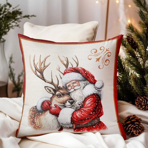 Vianočná gobelínová obliečka na vankúš s lurexom – stromček & Santa Farba Viacfarebná Rozmery 42x42 cm