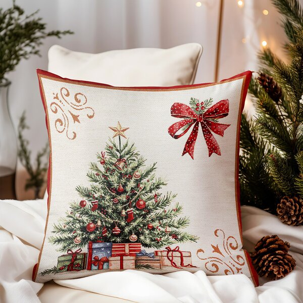 Vianočná gobelínová obliečka na vankúš s lurexom – stromček & Santa Farba Viacfarebná Rozmery 42x42 cm