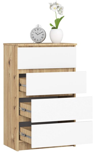 Ak furniture Komoda Kuba 60 cm - 4 zásuvky dub artisan/biela