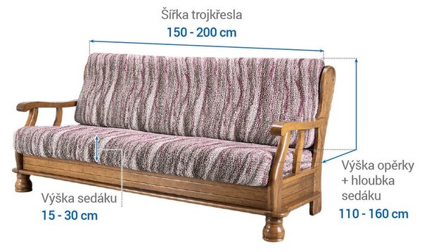 Bielastické poťahy OCEANO NOVÉ hnedo-vínové trojkreslo s drevenými rúčkami (š. 150 - 200 cm)