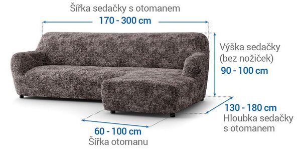 Bielastické poťahy MARMO hnedé sedačka s otomanom vpravo (š. 170 - 300 cm)